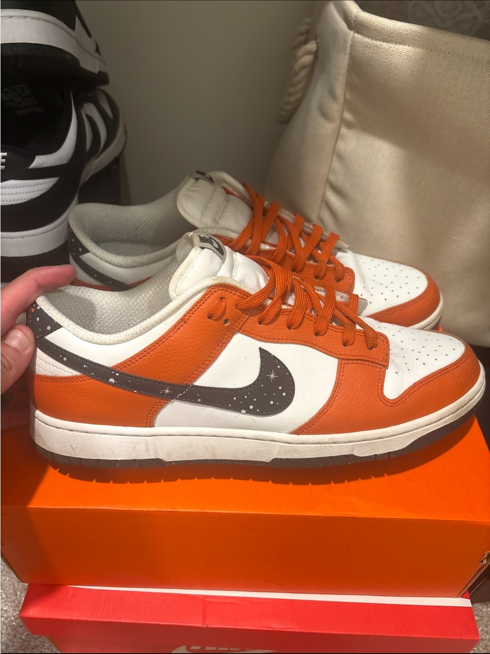 Nike Dunk Low Orange White with Speckled Black Swoosh
